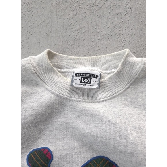 Vintage 90s Lee Heavyweight Plaid Logo Grey Crewneck Sweatshirt USA Made L - Picture 3 of 12